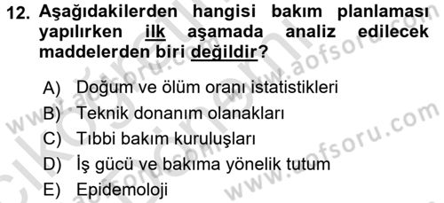 Bakım Elemanı Yetiştirme Ve Geliştirme 1 Dersi Ara Sınavı Deneme Sınav Soruları 12. Soru