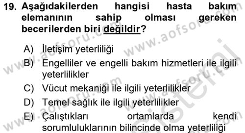 Bakım Elemanı Yetiştirme Ve Geliştirme 1 Dersi Ara Sınavı Deneme Sınav Soruları 19. Soru