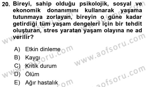 Bakım Elemanı Yetiştirme Ve Geliştirme 1 Dersi Ara Sınavı Deneme Sınav Soruları 20. Soru
