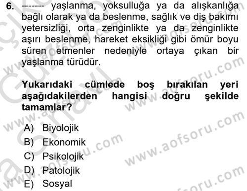 Bakım Elemanı Yetiştirme Ve Geliştirme 1 Dersi Ara Sınavı Deneme Sınav Soruları 6. Soru