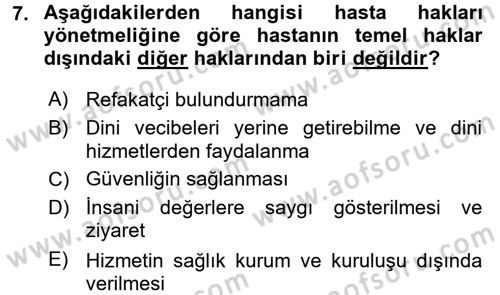 Bakım Elemanı Yetiştirme Ve Geliştirme 1 Dersi Ara Sınavı Deneme Sınav Soruları 7. Soru