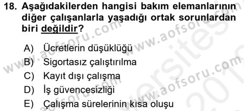 Bakım Elemanı Yetiştirme Ve Geliştirme 1 Dersi 2017 - 2018 Yılı (Final) Dönem Sonu Sınav Soruları 18. Soru