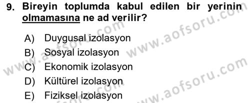 Bakım Elemanı Yetiştirme Ve Geliştirme 1 Dersi 2017 - 2018 Yılı (Final) Dönem Sonu Sınav Soruları 9. Soru