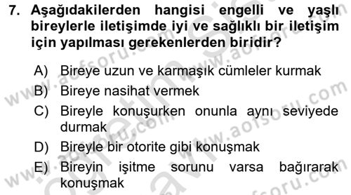 Bakım Elemanı Yetiştirme Ve Geliştirme 1 Dersi 2018 - 2019 Yılı 3 Ders Sınavı 7. Soru