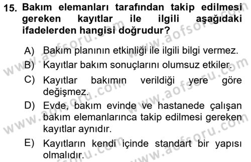 Bakım Elemanı Yetiştirme Ve Geliştirme 1 Dersi Ara Sınavı Deneme Sınav Soruları 15. Soru