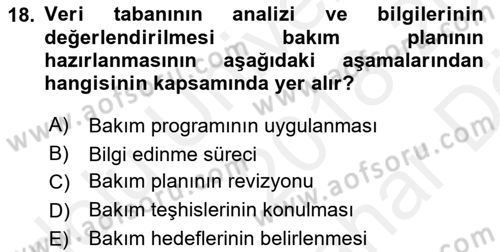 Bakım Elemanı Yetiştirme Ve Geliştirme 1 Dersi Ara Sınavı Deneme Sınav Soruları 18. Soru