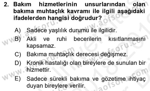 Bakım Elemanı Yetiştirme Ve Geliştirme 1 Dersi 2018 - 2019 Yılı (Vize) Ara Sınav Soruları 2. Soru