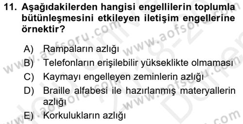 Bakım Elemanı Yetiştirme Ve Geliştirme 1 Dersi 2018 - 2019 Yılı (Final) Dönem Sonu Sınavı 11. Soru