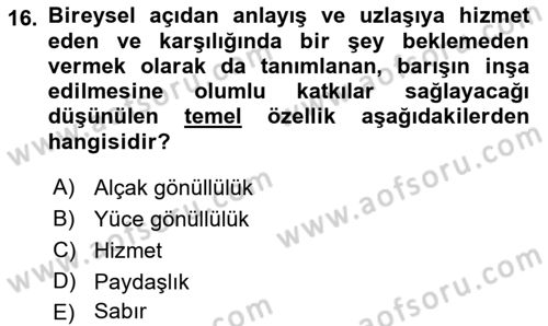 Bakım Elemanı Yetiştirme Ve Geliştirme 1 Dersi 2018 - 2019 Yılı (Final) Dönem Sonu Sınavı 16. Soru