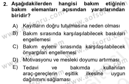 Bakım Elemanı Yetiştirme Ve Geliştirme 1 Dersi 2018 - 2019 Yılı (Final) Dönem Sonu Sınavı 2. Soru