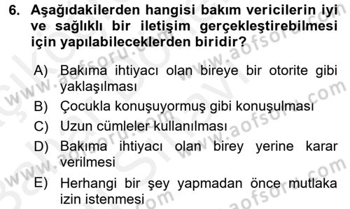 Bakım Elemanı Yetiştirme Ve Geliştirme 1 Dersi 2018 - 2019 Yılı (Final) Dönem Sonu Sınavı 6. Soru