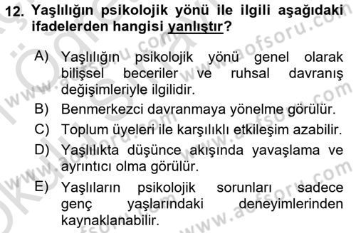 Bakım Elemanı Yetiştirme Ve Geliştirme 1 Dersi 2020 - 2021 Yılı Yaz Okulu Sınavı 12. Soru