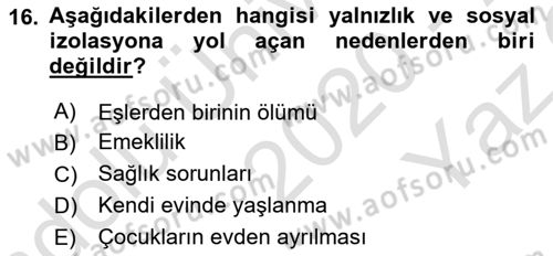 Bakım Elemanı Yetiştirme Ve Geliştirme 1 Dersi 2020 - 2021 Yılı Yaz Okulu Sınavı 16. Soru