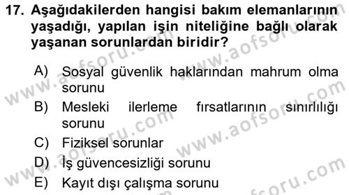 Bakım Elemanı Yetiştirme Ve Geliştirme 1 Dersi 2020 - 2021 Yılı Yaz Okulu Sınav Soruları 17. Soru