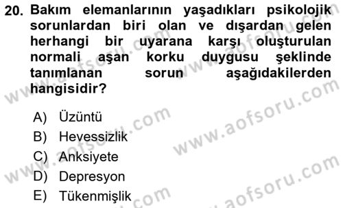 Bakım Elemanı Yetiştirme Ve Geliştirme 1 Dersi 2020 - 2021 Yılı Yaz Okulu Sınavı 20. Soru