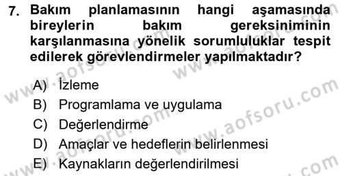 Bakım Elemanı Yetiştirme Ve Geliştirme 1 Dersi 2020 - 2021 Yılı Yaz Okulu Sınavı 7. Soru