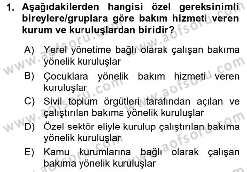 Bakım Elemanı Yetiştirme Ve Geliştirme 1 Dersi Ara Sınavı Deneme Sınav Soruları 1. Soru
