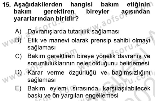 Bakım Elemanı Yetiştirme Ve Geliştirme 1 Dersi 2021 - 2022 Yılı (Vize) Ara Sınav Soruları 15. Soru