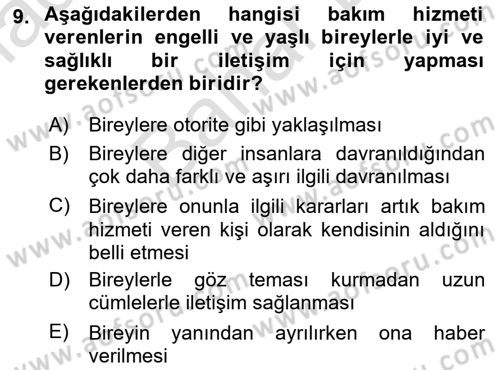 Bakım Elemanı Yetiştirme Ve Geliştirme 1 Dersi 2021 - 2022 Yılı (Final) Dönem Sonu Sınav Soruları 9. Soru