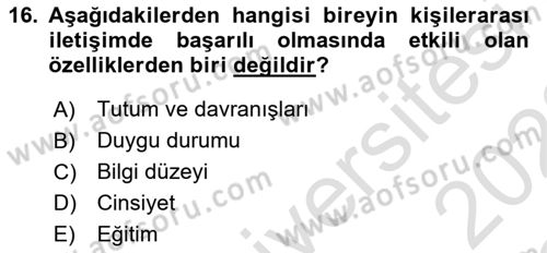 Bakım Elemanı Yetiştirme Ve Geliştirme 1 Dersi 2021 - 2022 Yılı Yaz Okulu Sınav Soruları 16. Soru