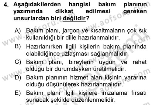 Bakım Elemanı Yetiştirme Ve Geliştirme 1 Dersi 2021 - 2022 Yılı Yaz Okulu Sınav Soruları 4. Soru