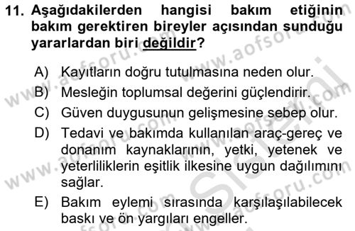 Bakım Elemanı Yetiştirme Ve Geliştirme 1 Dersi 2022 - 2023 Yılı (Vize) Ara Sınavı 11. Soru