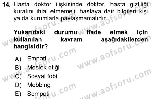 Bakım Elemanı Yetiştirme Ve Geliştirme 1 Dersi Ara Sınavı Deneme Sınav Soruları 14. Soru
