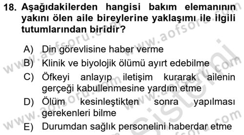 Bakım Elemanı Yetiştirme Ve Geliştirme 1 Dersi Ara Sınavı Deneme Sınav Soruları 18. Soru