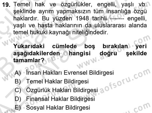 Bakım Elemanı Yetiştirme Ve Geliştirme 1 Dersi Ara Sınavı Deneme Sınav Soruları 19. Soru