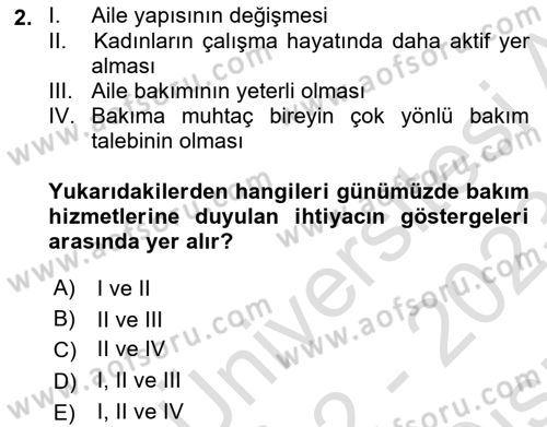 Bakım Elemanı Yetiştirme Ve Geliştirme 1 Dersi Ara Sınavı Deneme Sınav Soruları 2. Soru