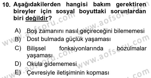 Bakım Elemanı Yetiştirme Ve Geliştirme 1 Dersi 2022 - 2023 Yılı (Final) Dönem Sonu Sınav Soruları 10. Soru