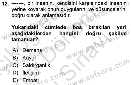 Bakım Elemanı Yetiştirme Ve Geliştirme 1 Dersi 2022 - 2023 Yılı (Final) Dönem Sonu Sınavı 12. Soru