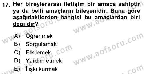 Bakım Elemanı Yetiştirme Ve Geliştirme 1 Dersi 2022 - 2023 Yılı (Final) Dönem Sonu Sınavı 17. Soru