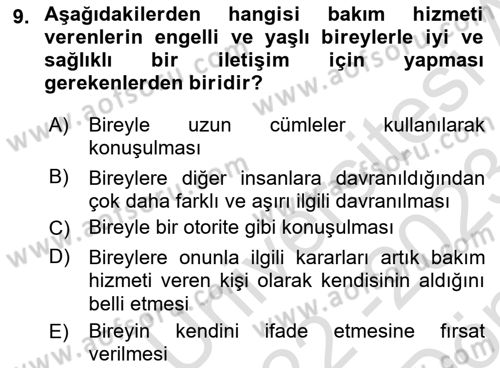 Bakım Elemanı Yetiştirme Ve Geliştirme 1 Dersi 2022 - 2023 Yılı (Final) Dönem Sonu Sınav Soruları 9. Soru