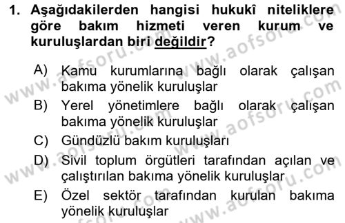 Bakım Elemanı Yetiştirme Ve Geliştirme 1 Dersi 2024 - 2025 Yılı (Vize) Ara Sınavı 1. Soru