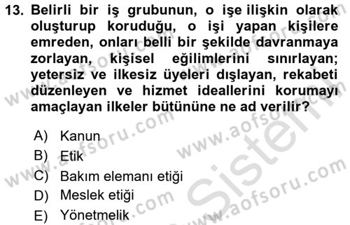 Bakım Elemanı Yetiştirme Ve Geliştirme 1 Dersi 2024 - 2025 Yılı (Vize) Ara Sınavı 13. Soru