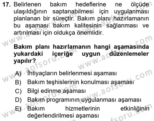 Bakım Elemanı Yetiştirme Ve Geliştirme 1 Dersi 2024 - 2025 Yılı (Vize) Ara Sınavı 17. Soru