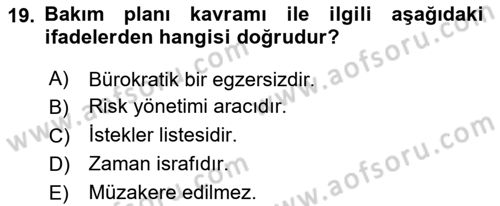 Bakım Elemanı Yetiştirme Ve Geliştirme 1 Dersi 2024 - 2025 Yılı (Vize) Ara Sınavı 19. Soru