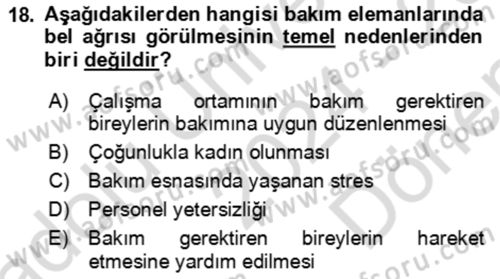 Bakım Elemanı Yetiştirme Ve Geliştirme 1 Dersi 2024 - 2025 Yılı (Final) Dönem Sonu Sınav Soruları 18. Soru