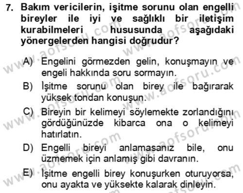 Bakım Elemanı Yetiştirme Ve Geliştirme 1 Dersi 2024 - 2025 Yılı (Final) Dönem Sonu Sınav Soruları 7. Soru