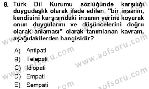 Bakım Elemanı Yetiştirme Ve Geliştirme 1 Dersi 2024 - 2025 Yılı (Final) Dönem Sonu Sınav Soruları 8. Soru