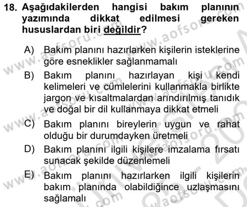 Bakım Elemanı Yetiştirme Ve Geliştirme 1 Dersi 2025 - 2026 Yılı (Vize) Ara Sınav Soruları 18. Soru