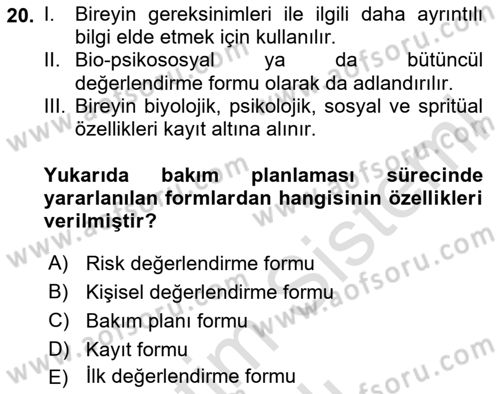 Bakım Elemanı Yetiştirme Ve Geliştirme 1 Dersi 2025 - 2026 Yılı (Vize) Ara Sınav Soruları 20. Soru