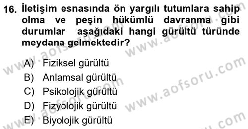 Bakım Elemanı Yetiştirme Ve Geliştirme 1 Dersi 2025 - 2026 Yılı (Final) Dönem Sonu Sınav Soruları 16. Soru