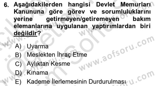 Bakım Elemanı Yetiştirme Ve Geliştirme 1 Dersi 2025 - 2026 Yılı (Final) Dönem Sonu Sınav Soruları 6. Soru