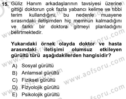 Bakım Elemanı Yetiştirme Ve Geliştirme 1 Dersi 2025 - 2026 Yılı Yaz Okulu Sınav Soruları 15. Soru