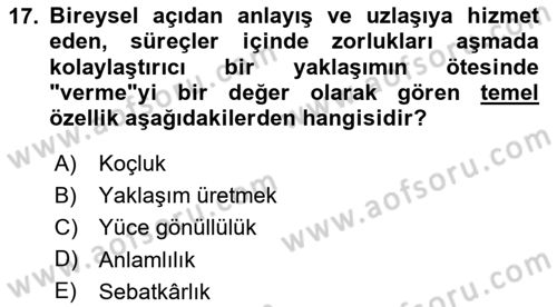 Bakım Elemanı Yetiştirme Ve Geliştirme 1 Dersi 2025 - 2026 Yılı Yaz Okulu Sınav Soruları 17. Soru