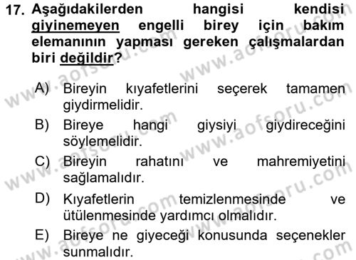 Bakım Elemanı Yetiştirme Ve Geliştirme 2 Dersi 2015 - 2016 Yılı (Vize) Ara Sınav Soruları 17. Soru
