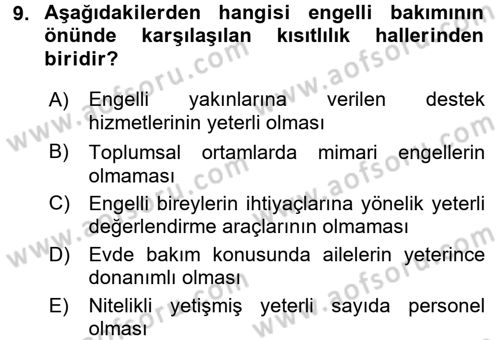 Bakım Elemanı Yetiştirme Ve Geliştirme 2 Dersi 2015 - 2016 Yılı (Vize) Ara Sınav Soruları 9. Soru