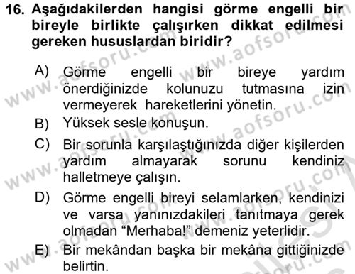 Bakım Elemanı Yetiştirme Ve Geliştirme 2 Dersi 2015 - 2016 Yılı (Final) Dönem Sonu Sınav Soruları 16. Soru